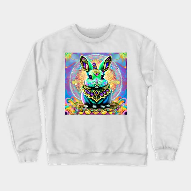 Bunny Rabbit Psychedelic Easter Gift AOP Rainbow Neon Trippy Crewneck Sweatshirt by Anticulture